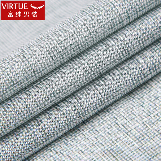 Fushen Shirt à manches à manches à manchettes masculines Green clair Green d'âge moyen Plaid décontracté Coton neuf et linge d'âge moyen en lin FMC41415-727 39
