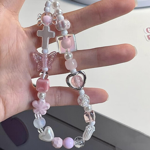 Paiqin ist geeignet für die Liebe CCD -Kamera Armband DIY Perlen Mobiltelefonkette Lanyard Mobiltelefon Hülle Anhänger sanfte Kirschblüte Pink Love Hanger Kette
