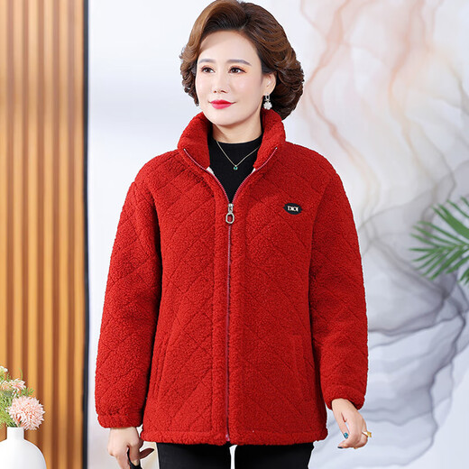 俞兆林（YUZHAOLIN） 中老年女装2022秋冬妈妈装棉服颗粒绒外套女加绒加厚大码棉衣 F11D1289 米色加黑色打底 3XL_【体重120-135斤】