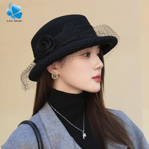 Lan Shimeng Wearing Autumn and Winter Hat Women's Wool Top Hat Warm Basin Hat Hepburn Style Fisherman Hat Elegant Fashion Flower Decoration High-end Light Luxury*White (High Quality-100% Wool) Adult Per Size (Adjustable 56-58cm)