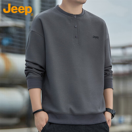 Jeep (JEEP) sweatshirt men's autumn and winter loose long-sleeved T-shirt men's casual trendy clothes men's dark gray XL