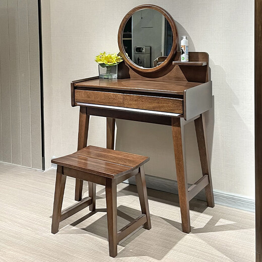 Feile Xiong walnut solid wood dresser modern simple home master bedroom dressing table storage cabinet integrated small dressing table walnut dresser + makeup stool 80*40*130cm