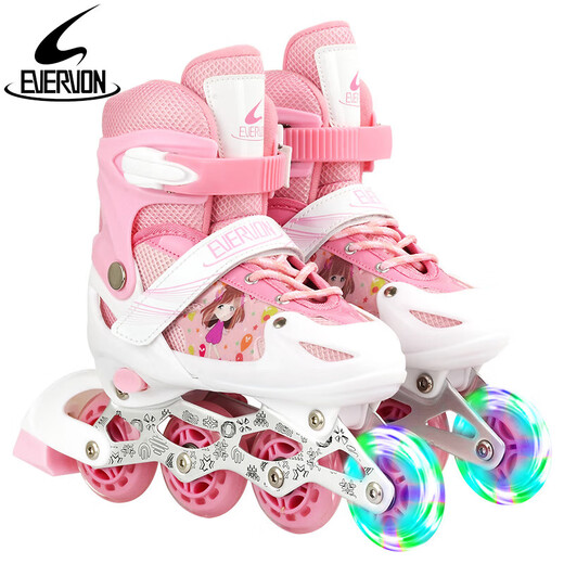 Evervon Roller Skates Children's Roller Skates für Jungen- und Mädchen-Rollschuhe KJ-337 Pink Protective Gear Helm M Größe für Größen 35-38