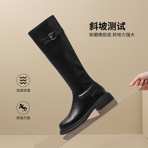 ZHR long boots for women, fashionable pleated knight boots, women's winter velvet tall thick-soled women's boots BL323A black 37
