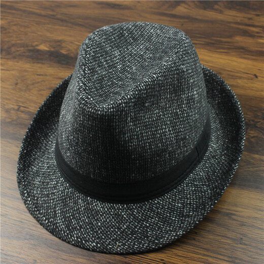 Zhenyi top hat for men, middle-aged and elderly people, woolen warm jazz hat, old man hat, cloth strip B, woolen quality, navy blue M (56-58cm)