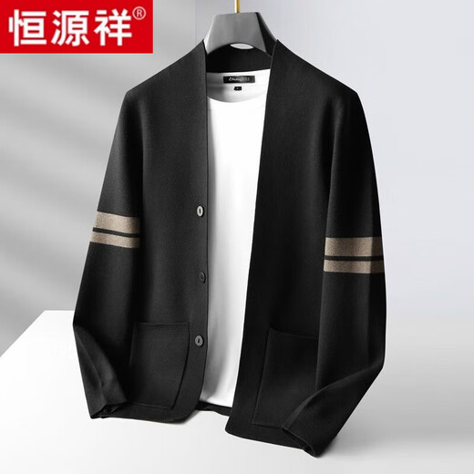 Hengyuanxiang Plush Knitted Sweater Men's Cardigan Spring Autumn Winter Korean Style Casual Thin Collarless Sweater Jacket Men's Top Men's Black Good Quality -Pure Brand 100 High-end Brand