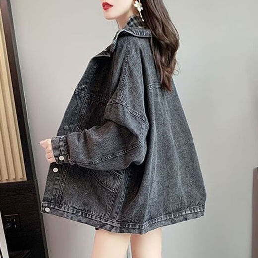 Zhidoudou der beliebten Denimjacke für Frauen im koreanischen Stil für Frauen im koreanischen Stil, kleiner langärmeliger Frühling und Herbst Casual Jacket Top Ray9926# Bild Black 10xl S Empfohlen 80-100jin [Jin ist gleich 0,5 kg]