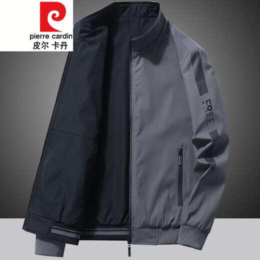 皮尔卡丹（pierre cardin）中年男士外套45岁50春装上衣2023新款春秋季休闲双面穿夹克男 双面穿灰色春秋薄款9866 3XL=160斤左右