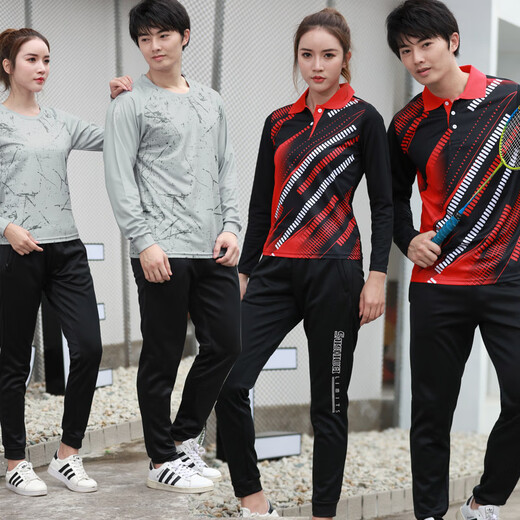 Saishiwei Saishiwei Badminton Anzug Männer und Frauen Herbst- und Winter langärmeliges T-Shirt Top Sportswear Atmungsfreie Schweißanzug Hosen 3892a rote langärmlige m