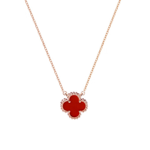 YaoYiZun agate four-leaf clover sterling silver necklace women's Valentine's Day gift light luxury niche birthday gift for wife four-leaf clover red agate white gold