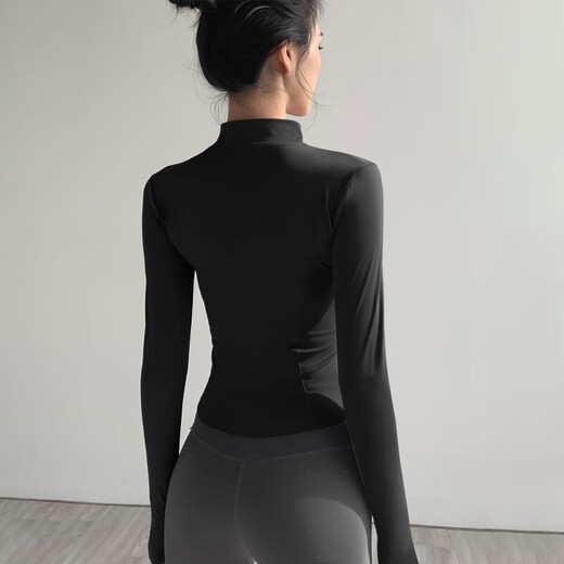 Abrigo de yoga Lugeli para mujeres, ropa deportiva de manga larga, alta y transpirable para mujeres, tops de yoga delgados, chaqueta de yoga [L] negro L]