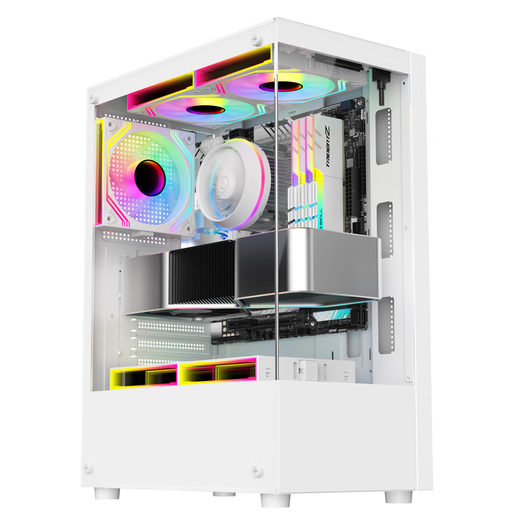 SUMTAX Sea View Pro Gaming Computer Case Sea View Chasis 270 Panorámico/Vidrio de doble cara/Diseño de liberación rápida/Soporte para placa base ATX/360 posiciones de refrigeración por agua/10 posiciones de ventilador Sala panorámica Placa base ATX SE-blanca/120 refrigeración por agua