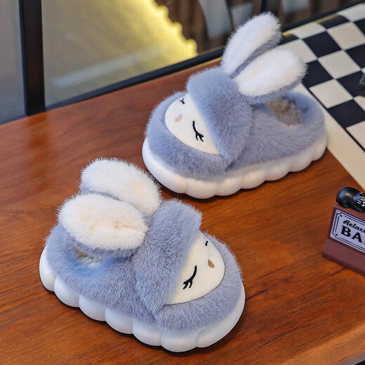 Candy parent-child winter children's cotton slippers, cute rabbit warm plus velvet for boys and girls at home, non-slip soft bottom baby cotton slippers, cute rabbit slippers - pink, size 34-35, inner length 20.5cm
