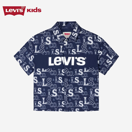 Levi s Levi's children's clothing boys' quick-drying short-sleeved shirt summer new full-print logo children's short T-shirt dark indigo 100/52 recommended height 92-98cm