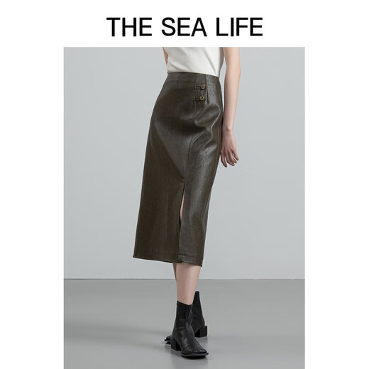 THE SEA LIFE Skirt Women's Ouhai Lifestyle Exquisite Skirt Women's Spring and Autumn Leather Skirt D12353 Chestnut L
