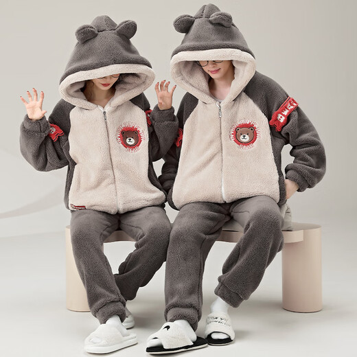 少年情话睡衣男女情侣款珊瑚绒秋冬加绒加厚大码学生青年家居服套装可外穿 YPF3899 男XXL(150-185斤)
