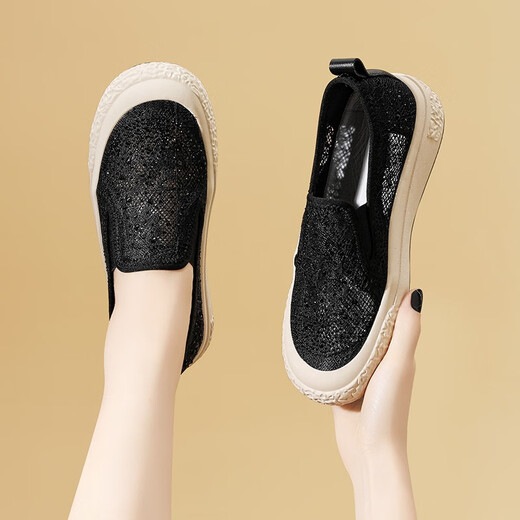 
Guciheaven casual shoes for women 2024 summer new Korean style women's shoes white shoes women hollow mesh breathable mesh shoes student single shoes 1283 black 37