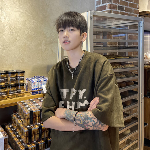 西域传奇纯棉短袖t恤男装夏季潮牌百搭休闲重磅五分袖青少年宽松半袖体恤 黑色 XL （120斤-140斤，优先发货）