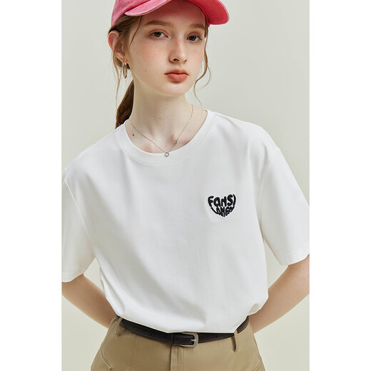 
Fan Silan 23FS12383/12392 White love letters short-sleeved T-shirt for women in summer round neck loose top off white small letters S