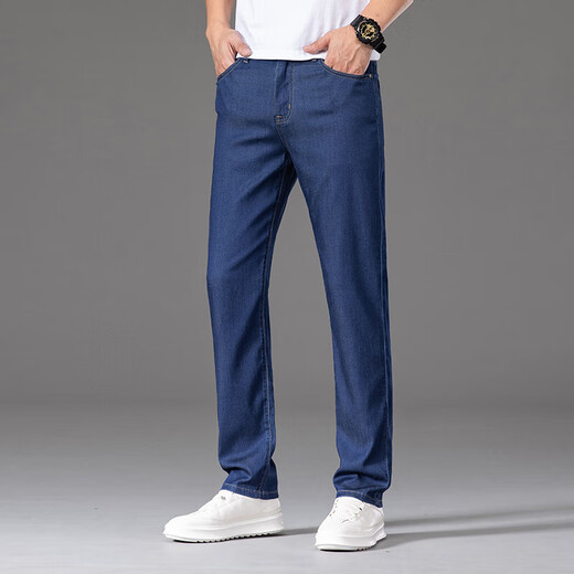 Nosskisss Men's Clothing Brand Jeans's Men's Summer Summer Thin Strate Shine Mens Men's Men's Stans 2025 Новый 9767B Средний синий [лето] тонкие 28