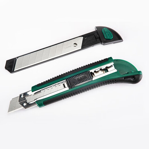 SATA Tools 18MM Rubber and Plastic Handle Utility Knife Wallpaper Knife Safety Box Opening Knife Paper Knife 93428 Rubber and Plastic Handle Push Button Utility Knife