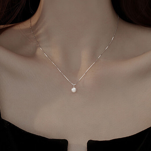 Senqi 925 Silver Necklace Freshwater Pearl Necklace Women's Light Luxury High-end Clavicle Chain Christmas Gift for Girlfriend and Wife Single Freshwater Pearl Silver Necklace L1987