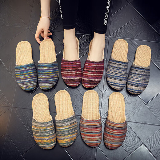Sandalias de lino Ximulai Sandalias para mujeres Lino de algodón masculino Baotou Zapatos de casa de pareja japonesa Four Seasons Summer Baotou Red 37-38 Tamaños