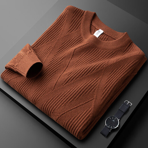 Prideme Light Luxury Winter Burned Algody Sweater Hombres de manga larga Jacquard Patrón de jacquard Sweater Cuello redondeado Top PG9901-Apricot M [Sugerión de peso: 100-120Jin [Jin equivale a 0.5 kg]]