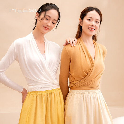 Meesu Yoga outer blouse with straps for women, professional sportswear, Pilates, slim fit, casual sports, lazy style, autumn and winter long sleeves, withered rose single blouse S