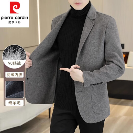 Pierre Cardin double-sided woolen blazer men's spring and autumn woolen woolen suit casual high-end winter new down coat dark gray 70 wool M 100-120Jin Jin equals 0.5 kg