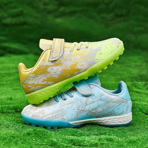 FEELACES football shoes TF broken nails small size Velcro training sports shoes for boys and girls training youth students exam competition 6195 Yuanyang Golden Moon broken nails 34 standard sports shoes size