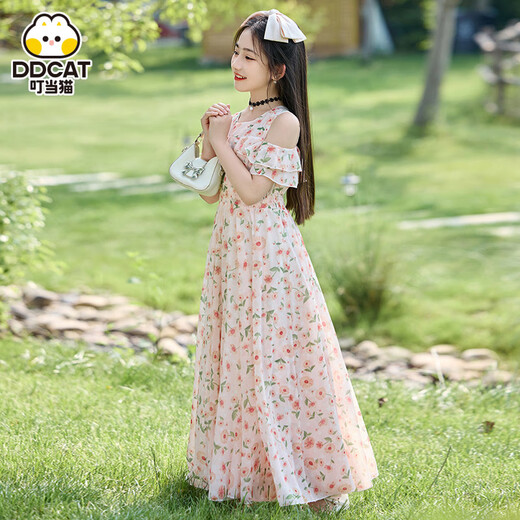 
Dingdang Cat Girls Dress Summer 2025 New Children's Dress Summer Clothing Medium-Grand Child Fashion Little Girl Floral Princess Dress 9665 Color - Long Skirt 140