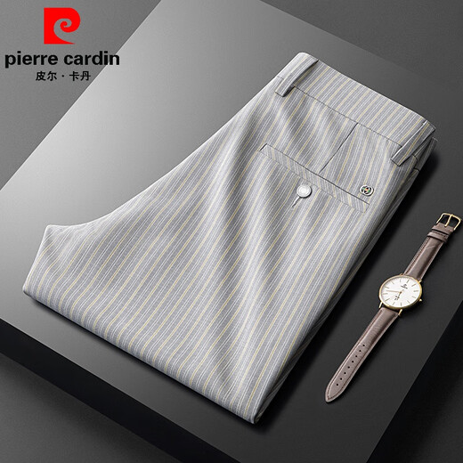 皮尔卡丹（pierre cardin）裤子夏季男款2025新休闲裤男修身条纹裤子男薄款休闲西裤显瘦商务 灰色 【RE24-A-829】 29