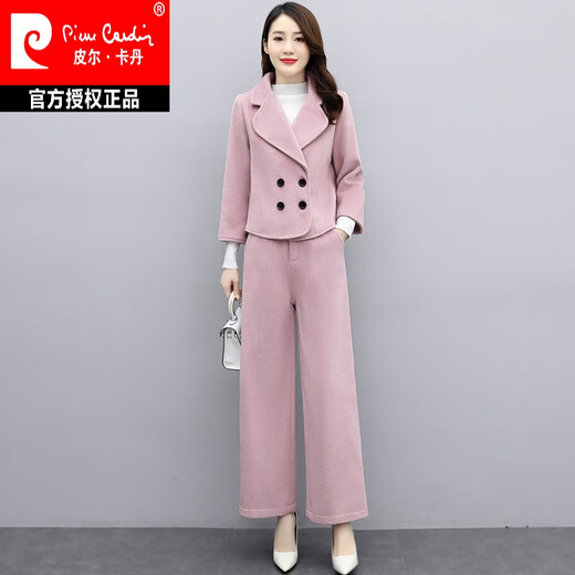 Pierre Cardin wide-leg pants suit for women, autumn and winter two-piece suit, middle-aged temperament, woolen woolen professional small blazer for women, coffee L 105-115Jin Jin is equal to 0.5 kg