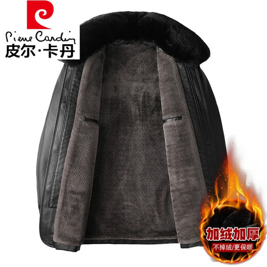 皮尔卡丹产冬季中老年人皮衣男加绒加厚可拆卸胆爸爸装外套大码皮夹克棉袄 588款黑色 【一体加绒】 190/4XL 适160-180斤