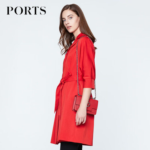 
PORTS New Product Women's Simple Lapel Medium-length Trench Coat LN8T022HWB015 Flame Red-2 M (6)