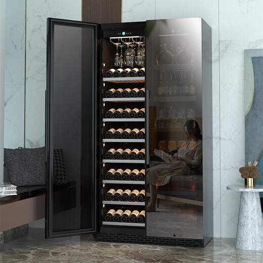 BAIKAILUN double-door double-temperature red wine cabinet mirror glass double-door thermostatic wine cabinet embedded home living room refrigerator moisturizing large-capacity office tea liquor beverage display cabinet 1.9 meters | dual-temperature mirror | ice bar tea style 840L thin style