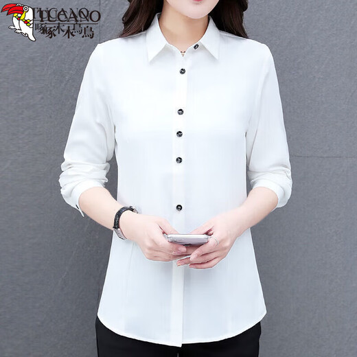 Woodpecker Shirt Women's Shirt 2022 Women's Comfortable and Versatile Casual Long Sleeve Mid-Length Outerwear Style Slim and Fashionable Rust Red 2XL Recommended 115-130 Jin Jin equals 0.5 kg