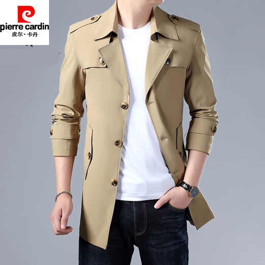 Pierre Cardin 2026 New Mid-Length Men's Windbreaker Spring and Autumn Slim British Style Trendy Handsome Jacket Men 8808 Off-White M 105-115Jin Jin is equal to 0.5 kg, left and right wear