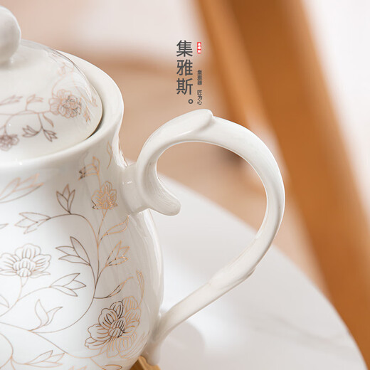 JYS ceramic teapot set, home tea cup, living room tea making combination, complete set of modern Chinese ceramic tea cups, small elegant pot + elegant cup + imitation porcelain melamine tray