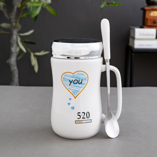 Baolong Lizhen Ceramic Creative Water Cup Large Capacity Covered Spoon Office Use Couple Cup Home Coffee Tea Cup Practical and Fashionable Drinking Style Mirror Cup + Cover