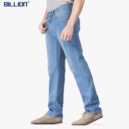 
BILLION summer jeans men's straight thin fast dry cool casual pants mid-waisted fit breathable and easy to care J19674 674 light blue (76 inner length) 31 (2.44 feet)