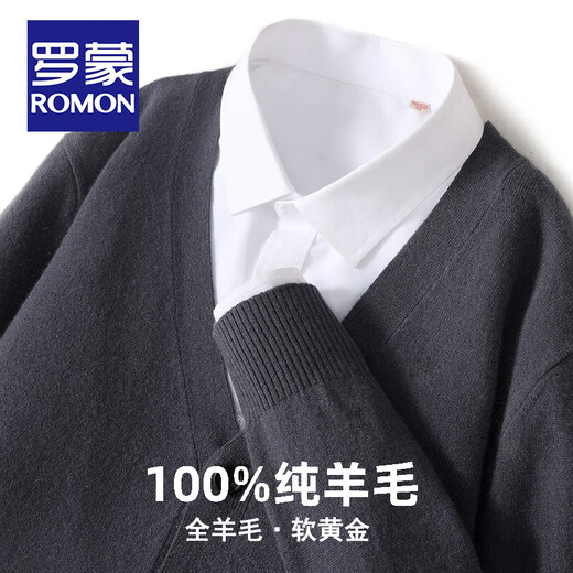 
ROMON (ROMON) 2024 new spring and autumn pure wool sweater for men V-neck youth business casual large size sweater for men wool jacket for men light gray XL