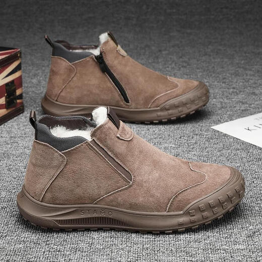 Langyanxuan Winter Snow Boots Мужской мех все в одном хлебе плюс бархатный утолщенный ватный ватный ватный туфли для мужских не скользящих модных туфлей хаки [добавлен бархат] 42 (260 мм)