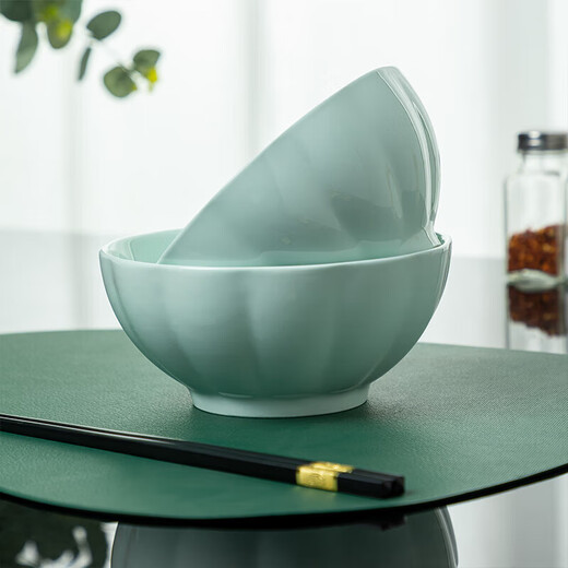 Tao Xianghui ceramic noodle bowl household microwave large rice bowl soup bowl 4 shadow celadon 6-inch Jingdezhen instant noodle bowl set