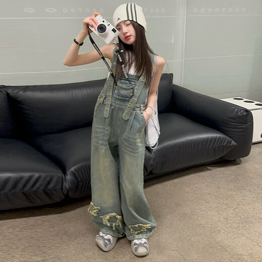 Maidou Bear Girls Denim Couts Summer Fino Style New Children's Spring and Summer Dopamine Wear Girls Big Children's Pantals sueltos de color rosa 160