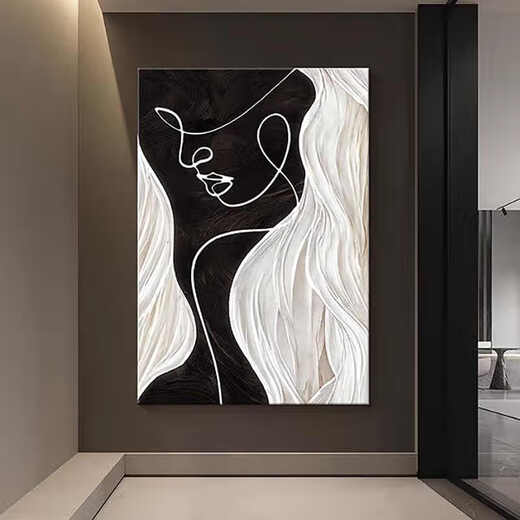 奥瀚黑白玄关装饰画大幅人物艺术线条走廊过道客厅挂画高级感抽象壁画 JD15847 40*60cm 晶瓷铝合金黑框
