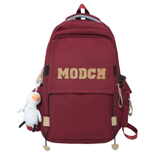 Doublestar schoolbag junior high school girl high school college student backpack backpack trend large capacity sports simple computer bag red with duck pendant