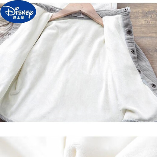 Disney (Disney) boys' shirt thickened corduroy top 2024 new children's clothing children's long-sleeved shirt Korean style trendy boys' jacket plus velvet gray 140 140cm