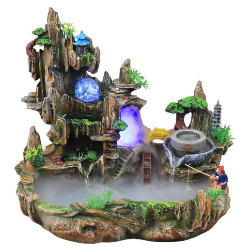 Miaoruyi Rockery Landscape Founding Water Fountain Living Room Ornements Mini Small Fish Tank Water Wheel Circulation Aaute alpine Bonsai Opening Gift 866 # Foggy Style